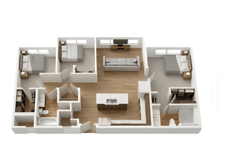 Floor plan for 3 beds, 2 baths, 1182 sqft